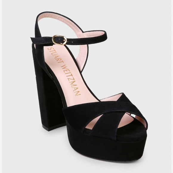 STUART WEITZMAN SOLIESSE PLATFORM BLACK SUEDE - Picture 1 of 8